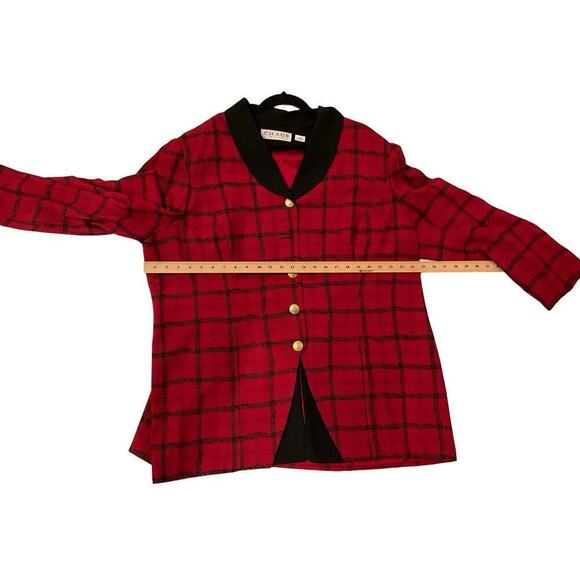 Chaus Jacket Top Women's 24W Plus Black Red Check 100% Polyester Shawl Collar - Picture 6 of 6